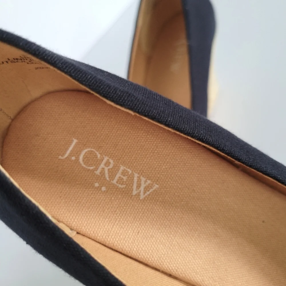 J. Crew Black Canvas Espadrille Wedge Pumps with Natural Jute